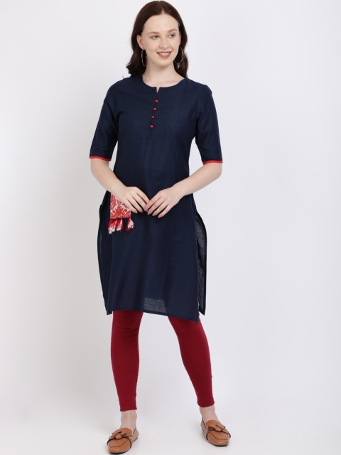Vedic Women Blue Solid Straight Kurta