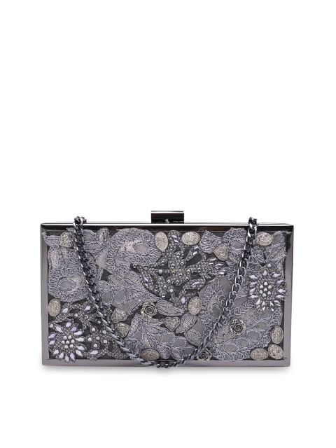 Vdesi Women Grey Embroidered Stone-Embellished Box Clutch