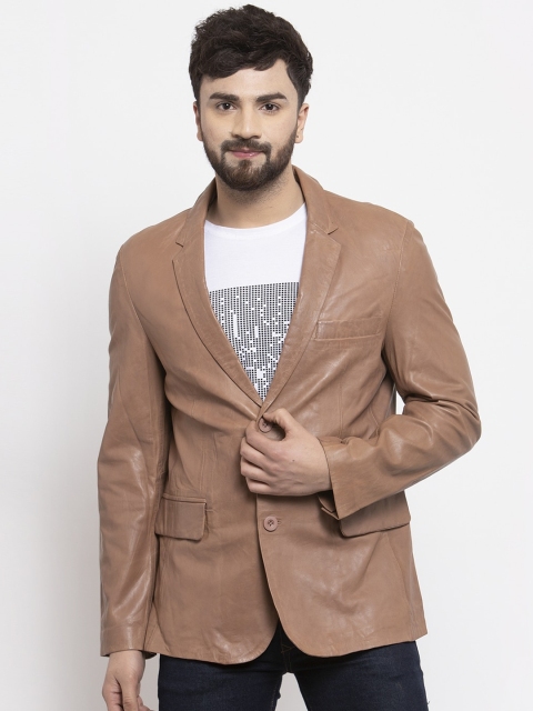 Teakwood Leathers Men Brown Solid Leather Jacket