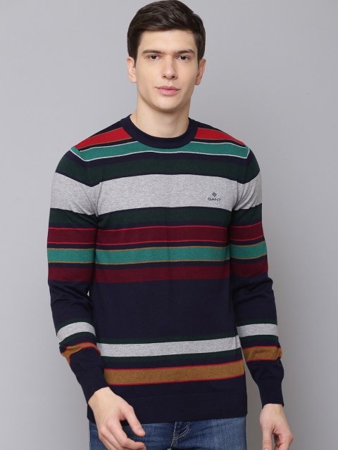 GANT Men Blue & Grey Striped Pullover Sweater
