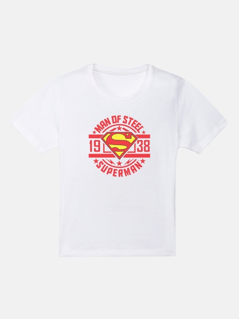 Kids Ville Boys White Superman Printed Round Neck T-shirt