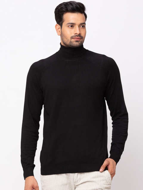 mode de base Men Black Solid High Neck T-shirt