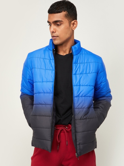 Kappa Men Navy Blue & Grey Colourblocked Puffer Jacket