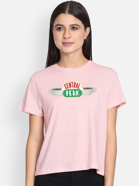 Free Authority Women Pink Printed Friends Round Neck Pure Cotton T-shirt