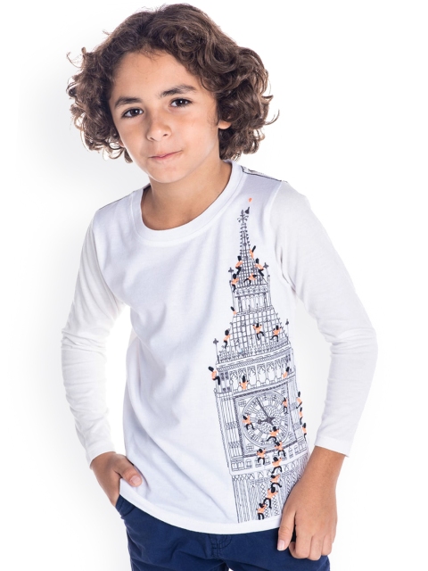 Cherry Crumble Boys White Embroidered Round Neck T-shirt