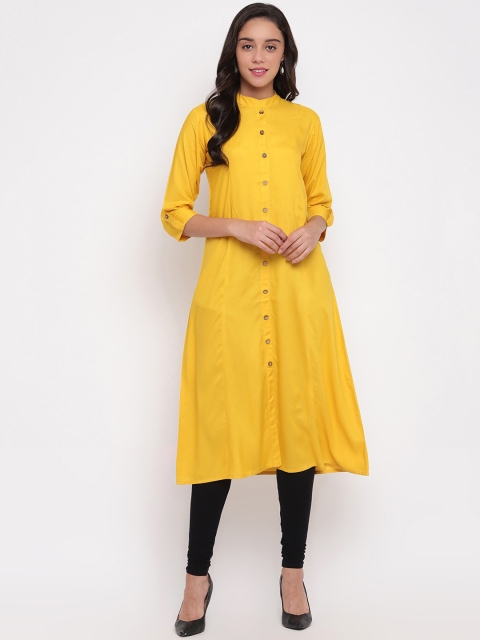 Ashnaina Women Yellow Solid A-Line Kurta