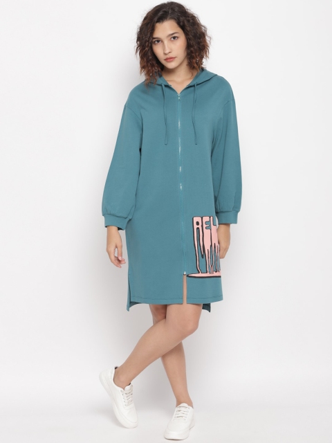 LA LOFT Women Teal Blue Printed Shirt Dress