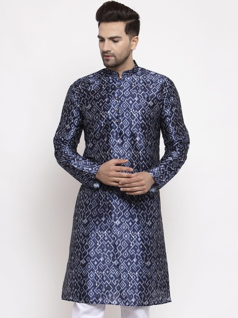 Jompers Men Blue Printed A-Line Kurta