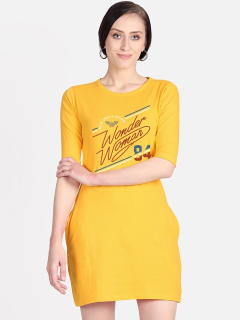 Free Authority Yellow Printed Wonder Woman T-shirt Dress