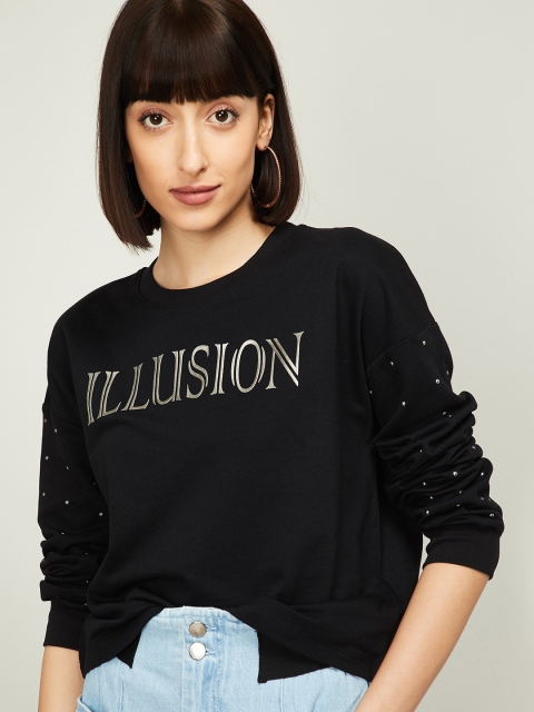 Ginger by Lifestyle Women Black Printed Sweatshirt