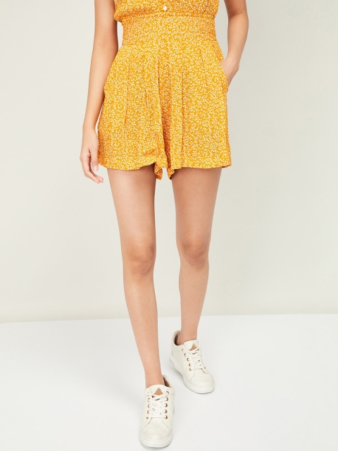 Ginger by Lifestyle Women Mustard Printed Regular Fit Shorts