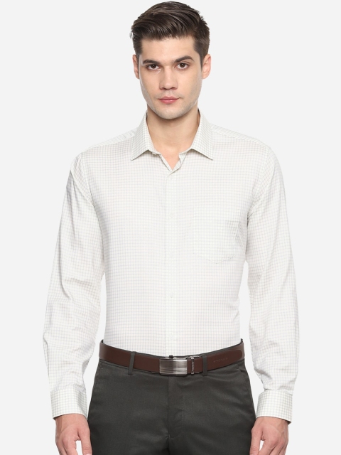 Van Heusen Men White Regular Fit Checked Formal Shirt
