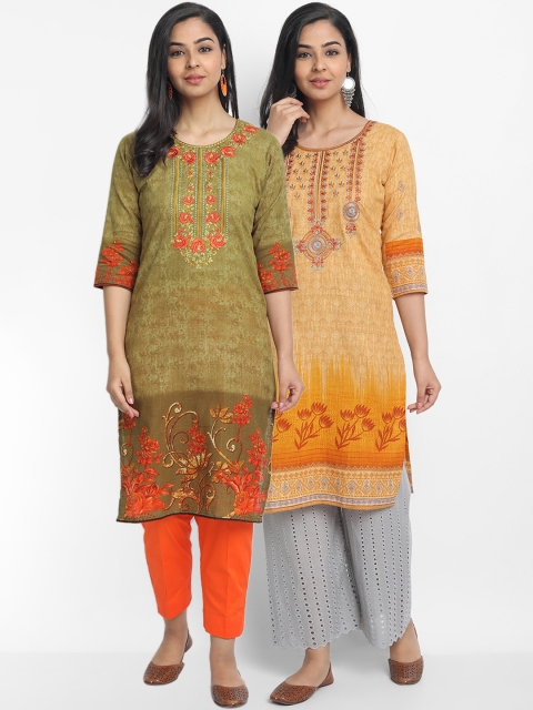 7Threads Women Multicoloured Set of 2 Yoke Design Straight Kurta, Multi