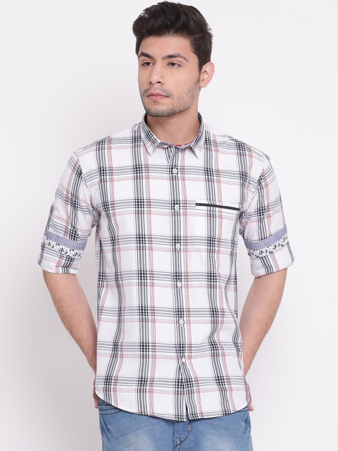 COBB Men White Slim Fit Checked Casual Shirt