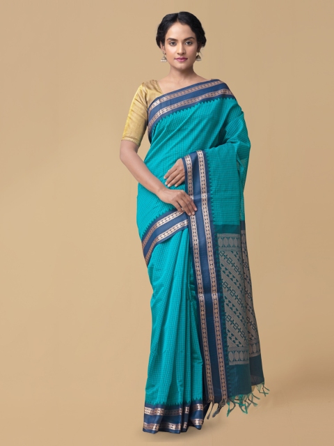 Unnati Silks Blue Silk Cotton Solid Uppada Sustainable Saree