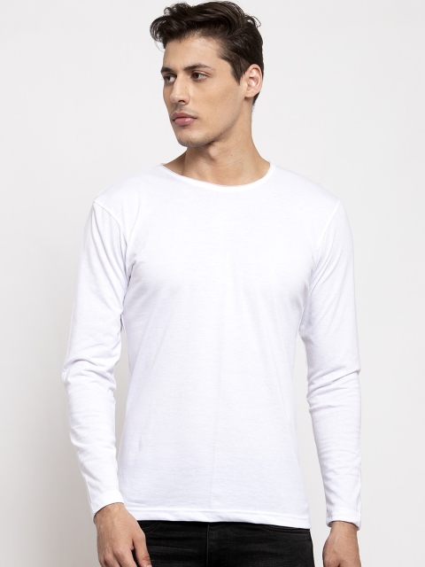 Friskers Men White Solid Round Neck T-shirt