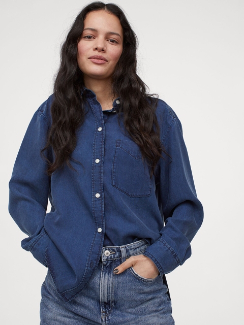 H&M Women Blue Denim Shirt