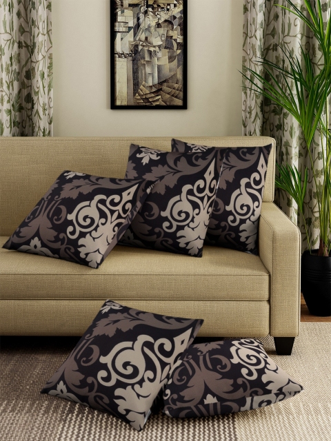 Cortina Set Of 5 Brown & Beige Ethnic Motif Printed Square Cushion Covers