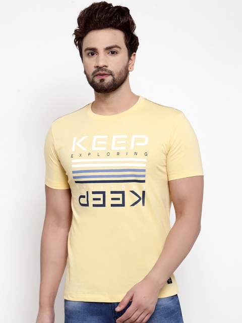 Cantabil Men Yellow Printed Round Neck T-shirt
