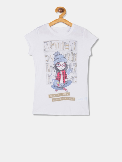 The Childrens Place Girls White Printed Round Neck T-shirt