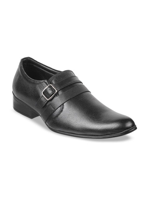 WALKWAY by Metro Men Black Textured Leather Formal Monk Shoes