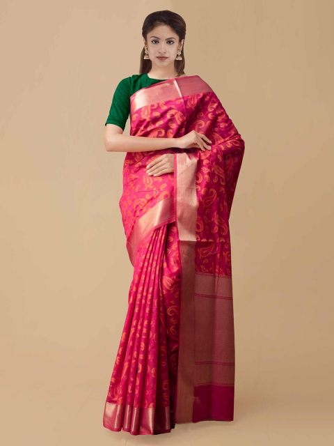 Unnati Silks Pink Silk Cotton Woven Design Banarasi Saree