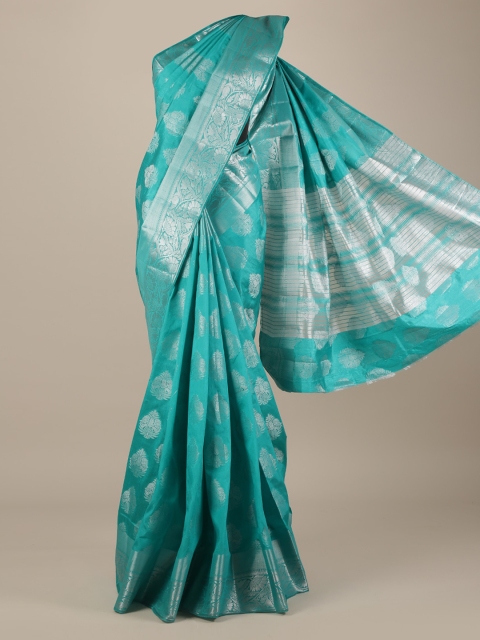 Pothys Blue Printed Jute Silk Saree