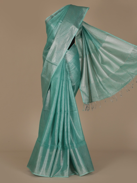 Pothys Blue Solid Pure Linen Saree