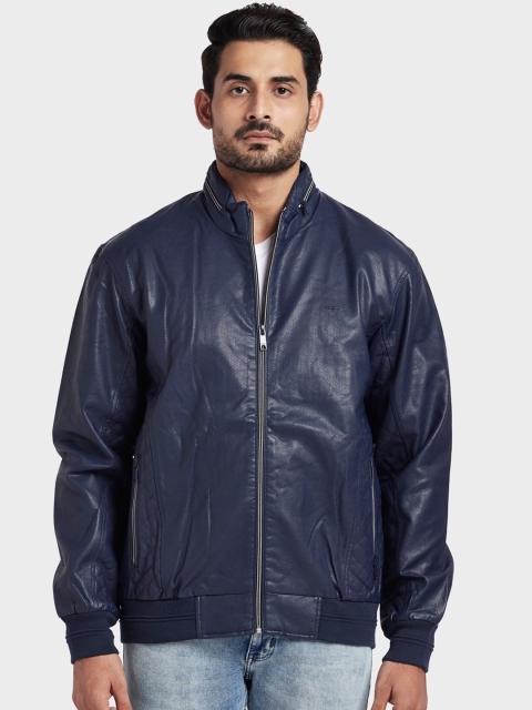 ColorPlus Men Navy Blue Solid Bomber Jacket