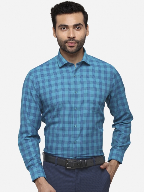 Greenfibre Men Blue Slim Fit Checked Formal Shirt