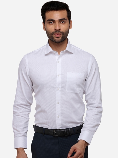 Greenfibre Men White Slim Fit Self Design Formal Shirt