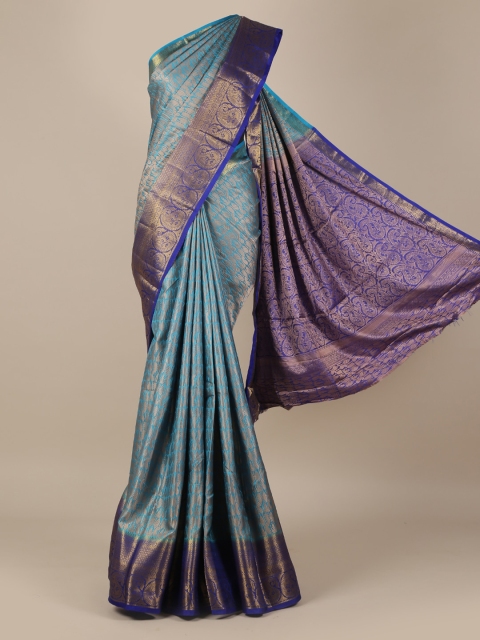 Pothys Blue Printed Jute Silk Saree