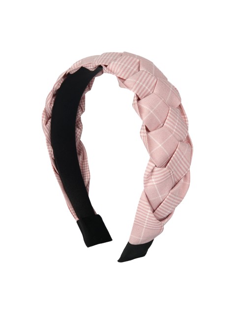 YoungWildFree Women Pink & White Checked Classic Layered Hairband