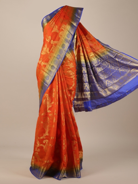 Pothys Orange Printed Jute Silk Saree