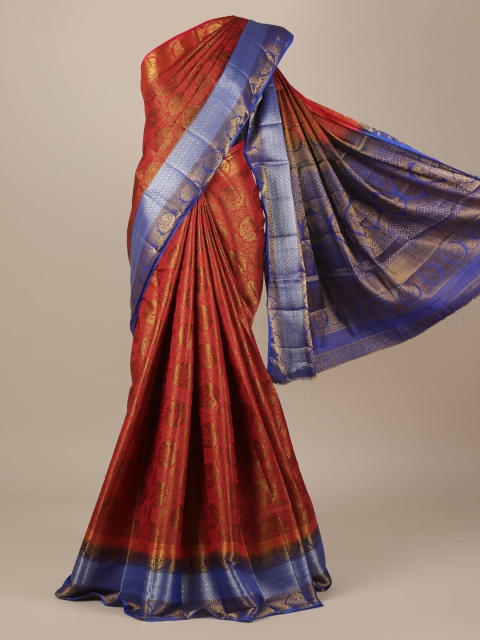 Pothys Red & Gold-Toned Jute Silk Printed Saree