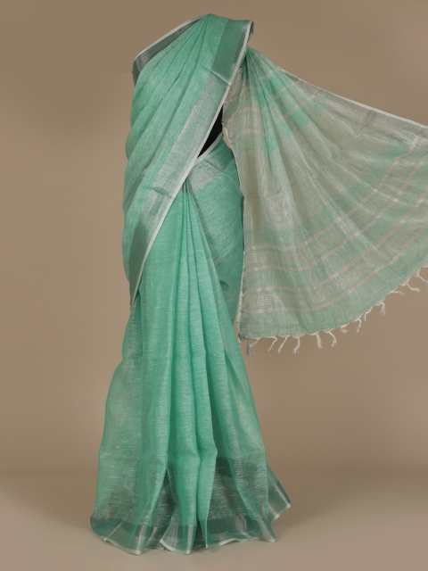 Pothys Green Solid Pure Linen Saree