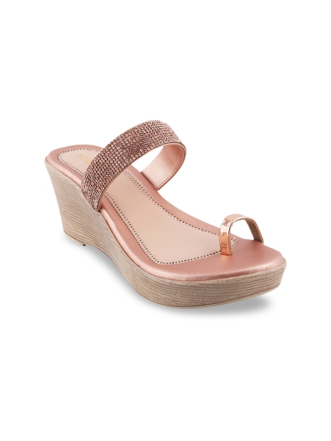 SOLE HEAD Women Rose Gold Embellished Wedges