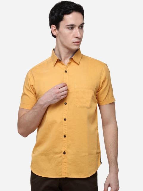 Greenfibre Men Yellow Slim Fit Solid Casual Shirt