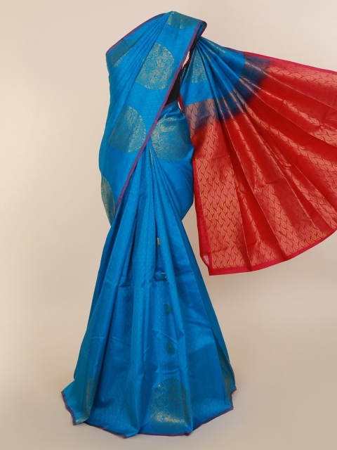 Pothys Blue & Red Pure Silk Woven Design Kanjeevaram Saree