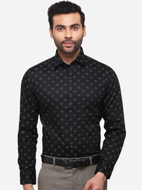 Greenfibre Men Black & Off-White Slim Fit Printed Formal Shirt