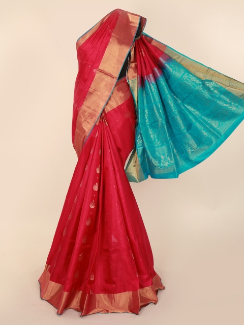Pothys Pink & Turquoise Blue Pure Silk Woven Design Kanjeevaram Saree