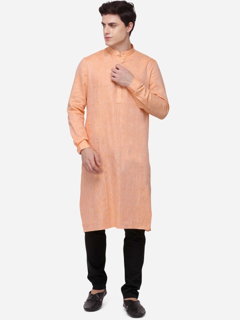 JADE BLUE Men Orange Solid Straight Modi Kurta