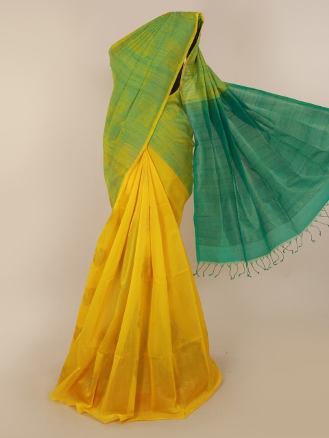Pothys Green & Yellow Silk Cotton Woven Design Saree