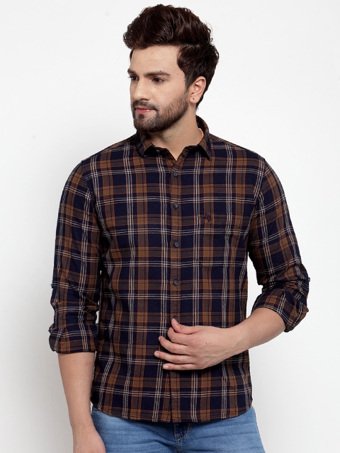 Cantabil Men Brown & Black Slim Fit Checked Casual Shirt