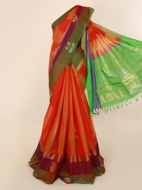 Pothys Multicoloured Solid Silk Cotton Saree, Multi
