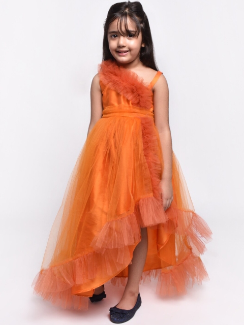 Jelly Jones Girls Orange Self Design Maxi Dress