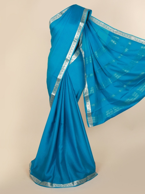 Pothys Blue & Silver-Toned Pure Silk Woven Design Mysore Silk Saree