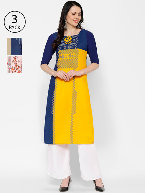 7Threads Women Pack of 3 Printed Straight Kurta, Multi
7Threads Women Pack of 3 Printed Straight Kurta, Multi