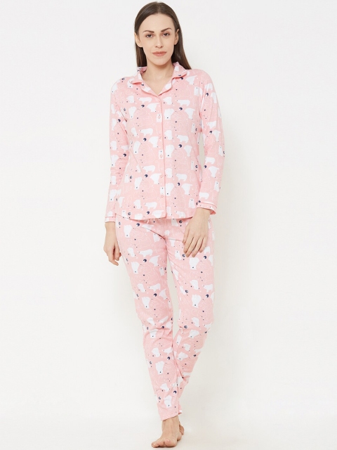 Sweet Dreams Women Pink & White Printed Night Suit