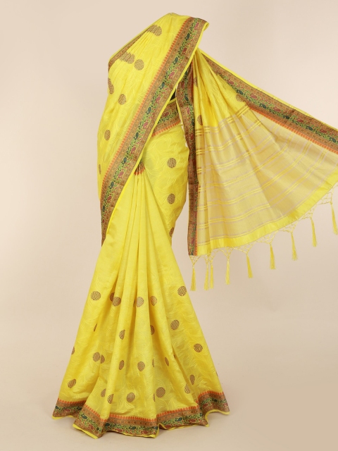 Pothys Yellow Embroidered Art Silk Saree